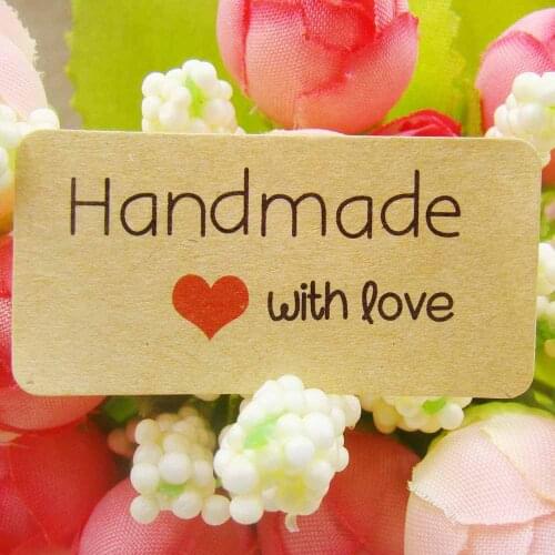 120pcs 4*2cm Handmade WIth Red Love Sticker Vintage Stickers label Kraft Sticker self adhesive For baking cake sealing accessory