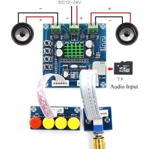 15W+15W Volume Adjustment DC12-24V Audio Stereo Amplifiers 15W*2 Dual Channel TF Card Digital Bluetooth Amplifier