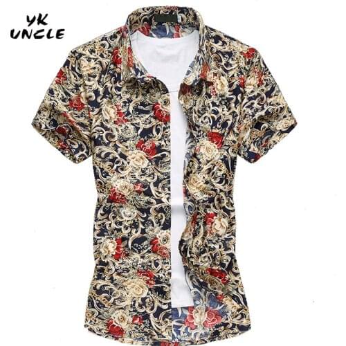 2016 Summer Fashion Mens Short Sleeve Hawaiian Beach Printed Shirt Casual Floral Shirts For Men Plus Size M-6XL/7XL,YK UNCLE