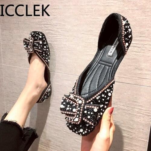 2020 Spring summer Side Buckle Shoes in Her Lag Ping Rhinestones Women Shoes Low Heel Soft Leather Comfortable Shoes a005