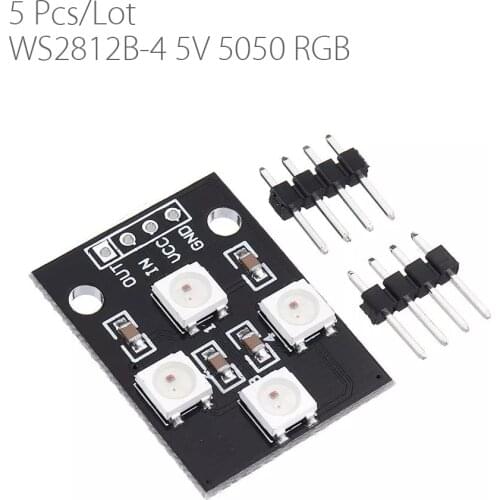 5pcs/lot WS2812B-4 5V 5050 RGB LED Lamp Panel Board 4-Bit Full-color Driver Module Development Board