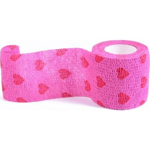 5cmx4.5m Tattoo Bandage Heart-shaped Pink Cute Camouflage Elastic Wrap Tape Self Adhesive Sports Protector Ankle Knee Finger Arm