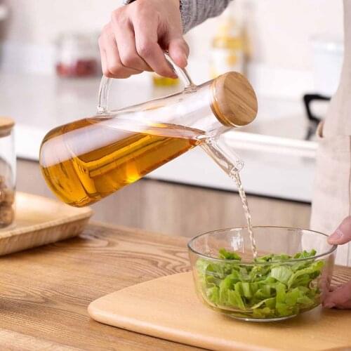 580/700ML Glass Olive Oil Dispenser Cruet Leak-proof Oil Vinegar Bottle with Scale Salad Dressing Bottle for Vinegar Soy Sauce