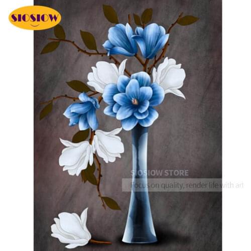 5D Diamond Flower Vase Painting Magnolia Flowers Crystal Full Square Daimond Mosaic Embroidery Cross Stitch Kit Home Decor Room