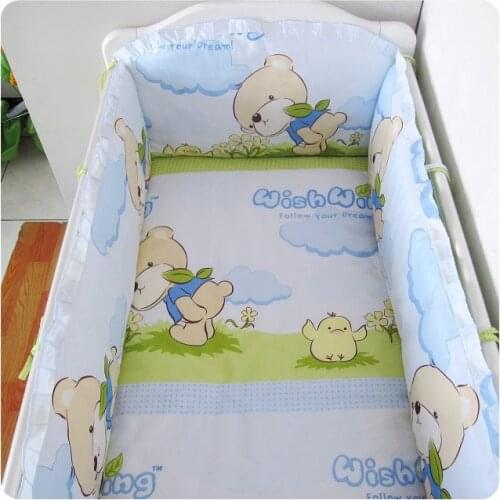 Promotion! 6PCS Newborn Bedding Set for Babys Crib,Safety and Healthy Kids Accessory Baby Bed Set (bumpers+sheet+pillow cover)