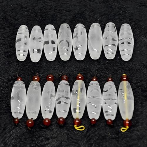 White Natural Crystal 12mm*30mm Amulet Totem pattern Tibetan Dzi Beads for Bracelet&Necklace Making Tibet Beads Free Shipping