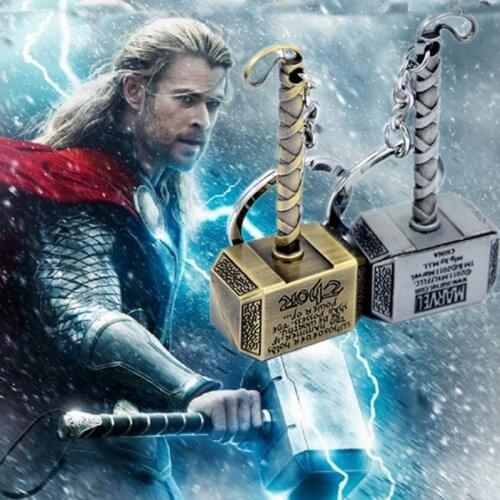 Alloy The Avengers Thor Hammer Keychain Viking The Dark World Key Finder Boy Toy Thor Chain Ring Men Jewelry Fans Accessory