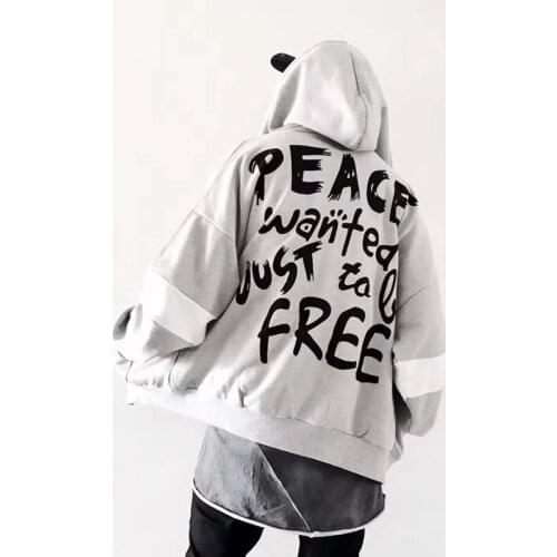 2020 Spring autumn men Women Peace Letter print zipper Hooded jacket loose Hoodies Hip Hop Headwear Sweatshirts USA size S-XL