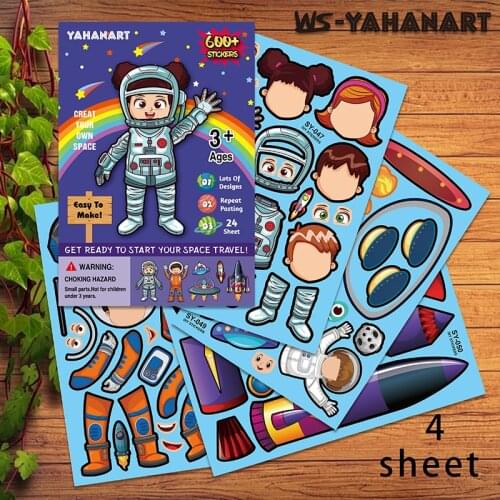 Kids Stickers School Teacher Reward Easy Remove Cartoon Alien UFO Cosmonaut Gifts Toddlers Kindergarten Jigsaw Toys for Girls