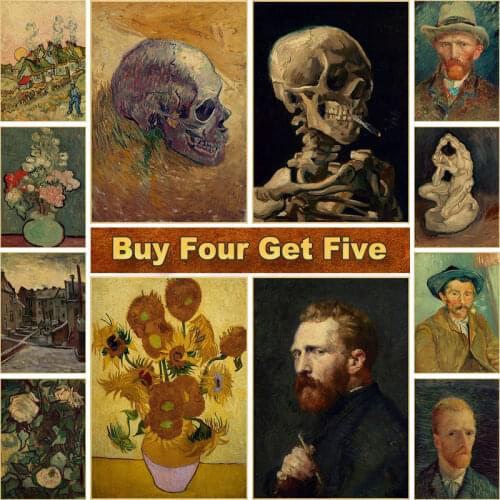 A Collection of Van Gogh Works Kraft Paper Print Painting Posters Wall Pictures for Living Room Classic Art Bar Home Decor