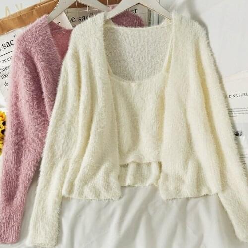 Korean Fashion Elegant Knitted Suit Women Long Sleeve Casual Pure Color Y2k Cardigan 2 Piece Sweater Set Female 2021 Autumn Chic