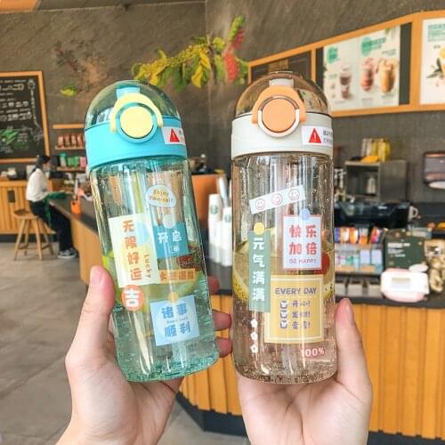 Cartoon Student Water Cup Drinking Bottle with Straw Lid Rope Boys and Girls Water Bottles for School Outdoor Drinking Bottle