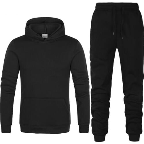 Hoodies Men Solid color Sweatshirt Hoodies hip hop harajuku Casual Fashion Sportswear Fleece Warm Mens Hoodies Pants Suit 2Pcs