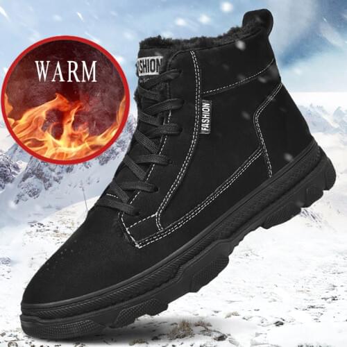 New Winter Men Pu Leather Ankle Snow Boots Shoes Motorcycle Fur Plush Warm Classic Cozy Desert Boot Shoes Male Casual Booties
