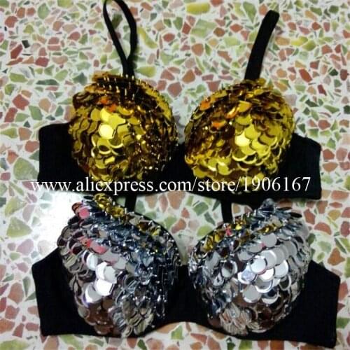 New Arrival Sexy lady Shiny Sequined Bra Nightclub Party Sexy Evening Bra Dress For DJ Dancer Singer