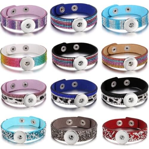 New Snap Jewelry Handmade Braided Crystal Leather Snap Bracelet Bangles Fit 18mm Snap Button DIY Ginger Charm Bracelet