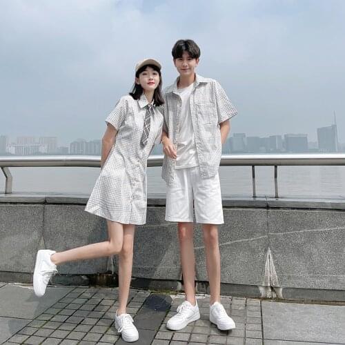 Couple outfit 2021 new preppy skirt and men shirt couples clothes couples clothing