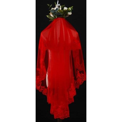 2021 New Women 150CM One Layer Lace Edge Wedding Veil Ivory Black Red Short Bridal Veil Wedding & Events Bridal Hair Accessories