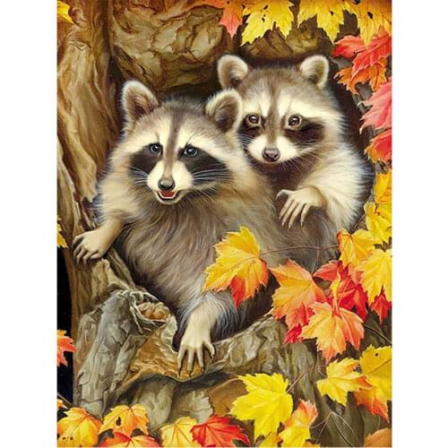 Autumn Tree Little Raccoon Diamond Painting Round Full Drill Animal Nouveaute DIY Mosaic Embroidery 5D Cross Stitch Home Decor