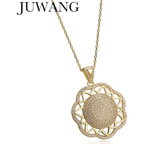 Sun Flower Necklace Pendant For Women Jewelry Accessories gold AAA Zircon Temperament long Necklaces Wedding Jewelry