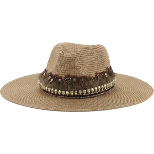 Women hats summer big brim 15cm band dome solid khaki black sun hats outdoor beach bucket panama elegant sun protection sun hats