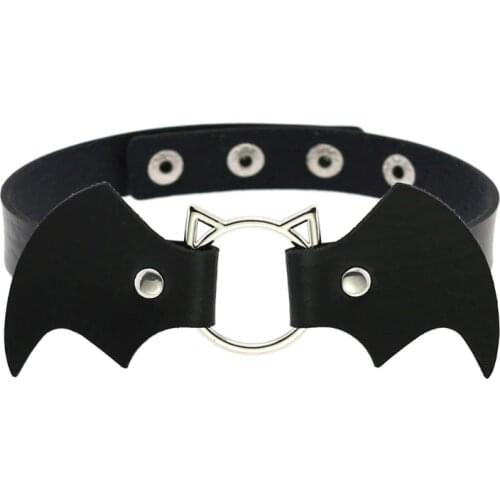 Punk Bat Halloween Collar Choker Necklace Kit head PU Leather Choker Punk Goth 100% Handmade Neck Bracelet animal Jewelry gift