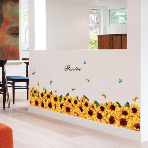 Sunflower Baseboard Art Wall Sticker Kitchen Glass Door Windows Art Background Home Decoration Wall Decals Vinyl Mural Films