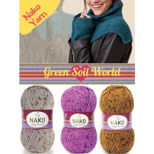 Premium Hand Knitted Yarn + 12 Color Options + 195 Meters(100gr) + Knitting Yarn Ball + Nako Vega Tweed + Acrylic + Accessories + Scarf + Beret + Hat + Hobby + Handmade + Sweater + Baby + DIY