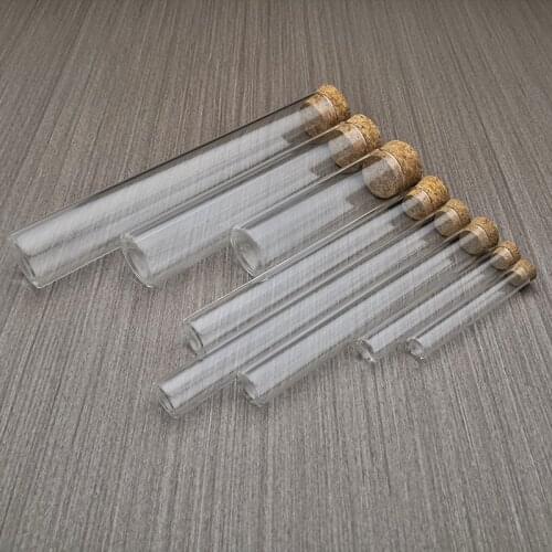 10pcs/20pcs Lab DIA 12mm To 30mm Clear Lab Glass Test Tube with Cork Stoppers Flat Bottom Tubes In Laboratory Supplies