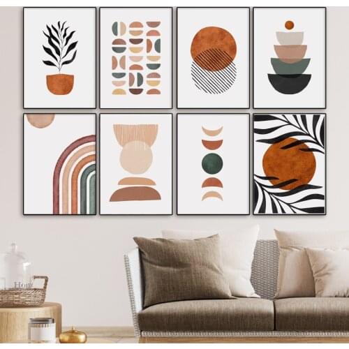 Rainbow Moon Sun Leaves Abstract Geometry Wall Art Canvas Painting Nordic Posters And Prints Wall Pictures For Living Room Decor