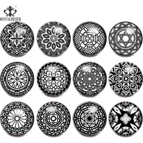 Royalbeier 12pcs/lot Geometry Snap Button Glass Charms Jewelry Classic Totem 18MM DIY Snap Button For Bracelet Pendant Necklace