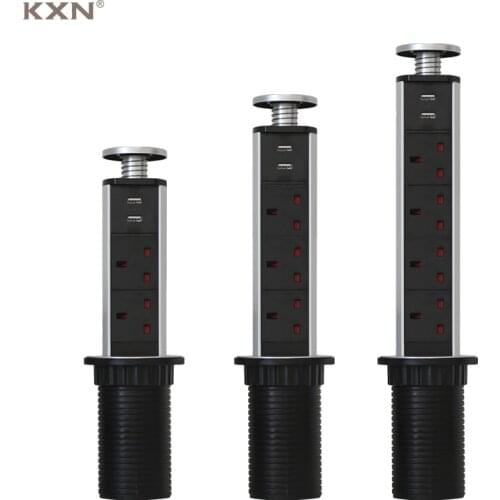 KXN Manual Power Tabletop Pop-Up Socket 80mm Hidden Concealed UK Standard Extension Retractable Kitchen Sockets Outlet with USB