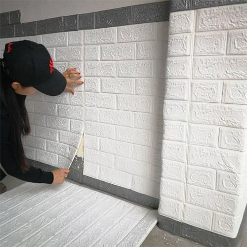 15pcs Self-adhesive Wallpaper 3D Wall Sticker Brick Pattern Wall paper Anti-collision Foam Bedroom Warm Room Decoration
