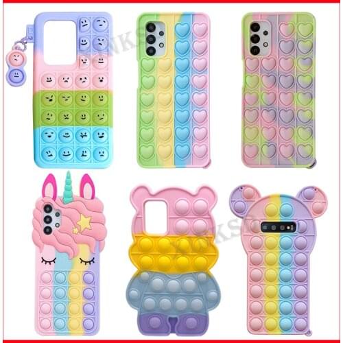 For Samsung A12 A51 A71 A72 A52 A21 A31 S20 S21 Plus Note 20 Ultra Cartoon Expression Reliver Stress Rainbow Silicone Phone Case