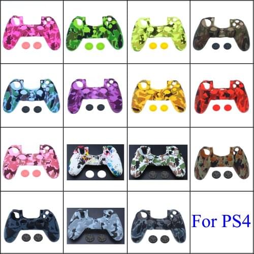 Silicone Camo Protective Skin Case For Sony Dualshock 4 PS4 DS4 Pro Slim Controller Thumb Grips Joystick Caps