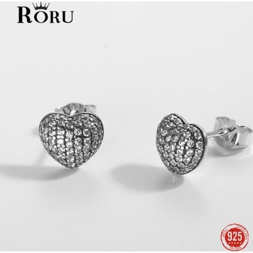 Sterling Silver 925 Earrings Zircon Love Heart Stud Earrings Sweet Exquisite Luxury Ear Jewelry Gift for Women