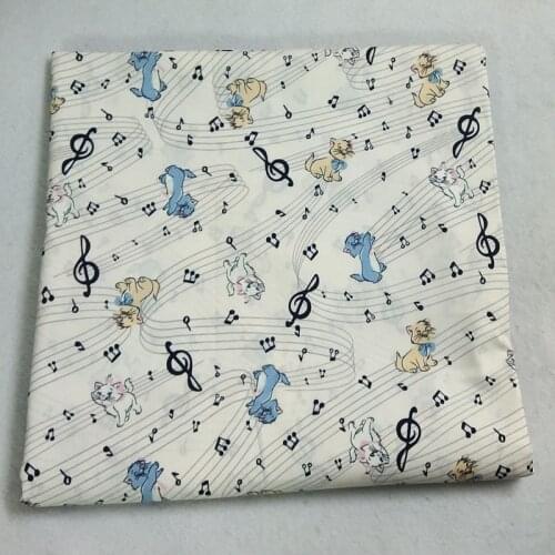 50x70cm Adorable Cartoon Cat with Music Note Printed Cotton Fabric Musical Note Fabric Patchwork Cloth Bag Party Home Decoration