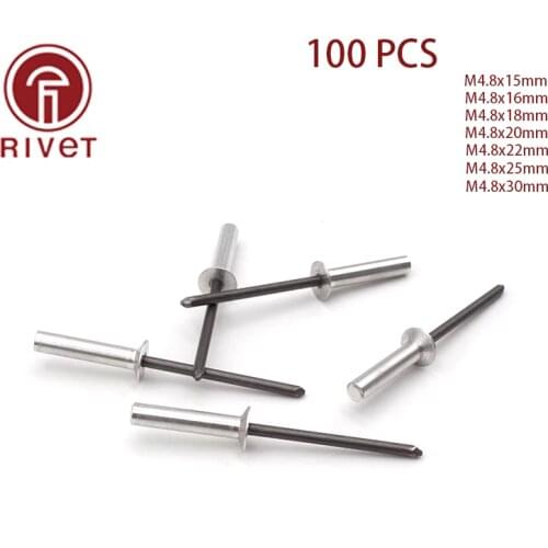100pcs M4.8*15/16/18/20/22/25/30 Aluminum Countersunk Head Closed End Blind Rivet Sealed Blind Rivet Water Air Tightness Rivets