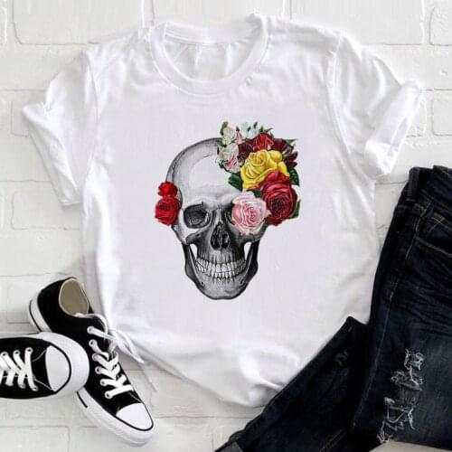 Women Clothing Skull Graphic t shirt Summer Short Sleeve Top Female O-neck White T-shirt Fashion Tee Shirt Femme t-shirts