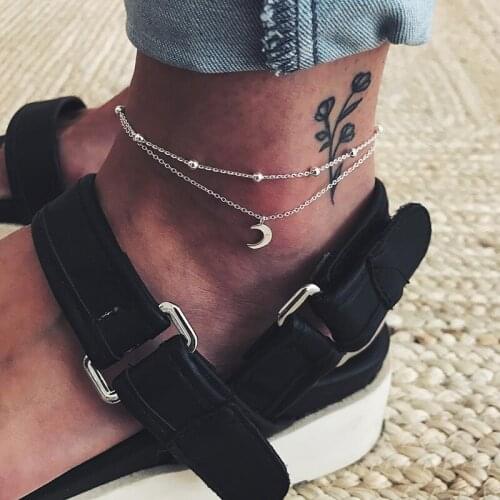 Double Moon Anklets 2021 For Women New Stone Beads Anklet Bracelets Bohemian Ocean Jewelry Alloy 21cm Round Classic
