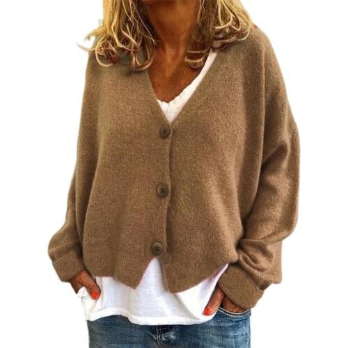 New Stylish Women Cardigan Sweater Solid Color V Neck Knitwear Autumn Winter Single Breasted Long Sleeve Knitted Top Outwear