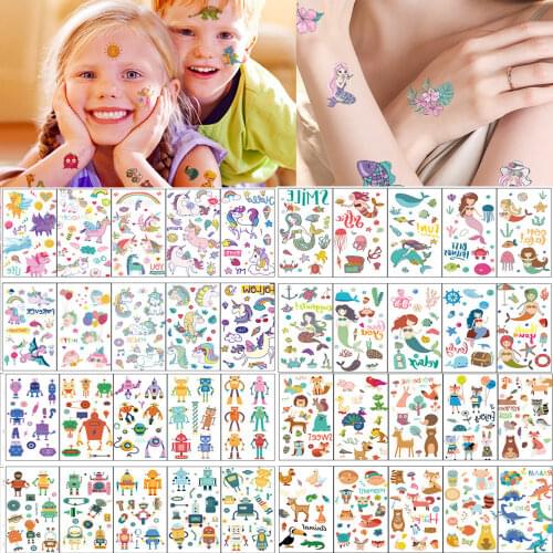 10pcs/set Tatuajes Temporales Unicorn Mermaid Robot Temporary Tattoos Stickers for Kids Hands Arm Face Tatuajes Temporales Ninos