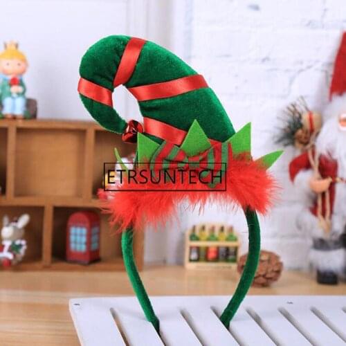 100pcs Christmas Santa Elf Hat Hair Hoop Clasp Contrast Color Fluffy Bowknot Headband With Jingle Bell Party Cosplay