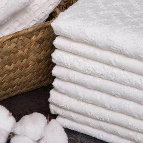 100x140cm 100%Cotton Fabric Embroidered White Hollow Lace Cloth Sewing Fabrics for Patchwork DIY Wedding Dress Handmade Material