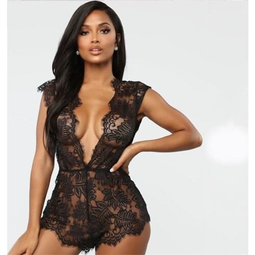 2020 New Sleepwear Sexy Lace Night Bodysuit Lingerie Women Nightwear V-Neck Lace Fashion Underwear Jumpsuit HB244