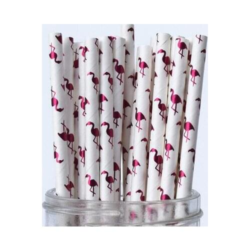 25/50/100pcs Metallic flamingo Gold heart star Foil Stripe Paper Straws Gold Foil Stripe Paper Straws Silver Foiled stripe