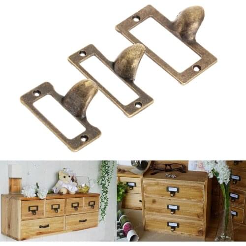 6Pcs/lot Antique Bronze Handle File Name Card Holder Frame Pulls Frame Knob Label Pull Tag handles for Drawer furniture screws