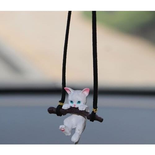 Car Pendant Cute Anime Little Cat Hanging Auto Rearview Mirror Ornaments Swing Kitten Interior Decoration Accessories Girls Gift