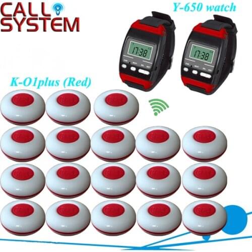 Wireless Restaurant Pager Waiter Guest Calling System(Pager and Receiver) 18 push to call button and 2 watch pager