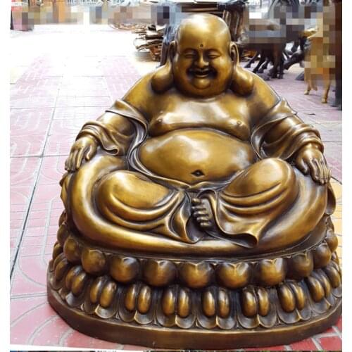 42CM large huge -2021 Temple company shop office hall home GOOD LUCY Money drawing Buddha Maitreya Buddha FENG SHUI brass statue